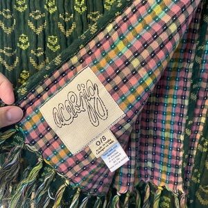 Ace & Jig Green Ikat Plaid Fringe Scarf with Pink, Yellow, Blue Checks